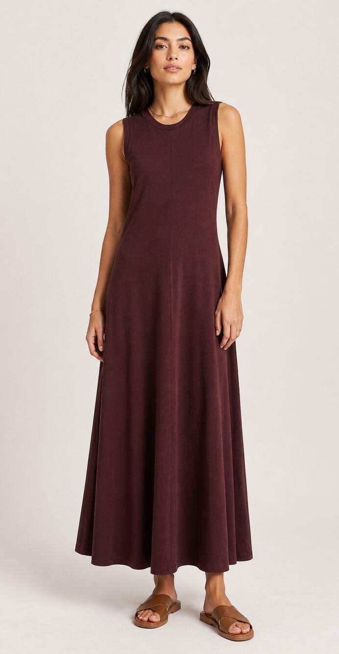 Nordstrom Sleeveless Cotton Blend Maxi Dress Brown Raisin Womens Size Large New